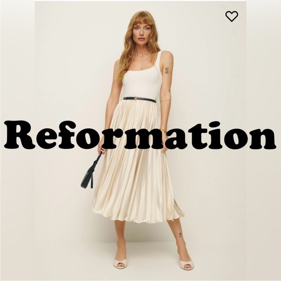 Reformation Bala Satin Pleated Midi Skirt - Picture 1 of 7